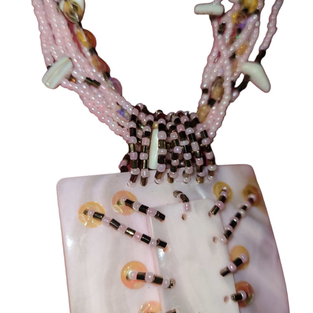 New Hand Crafted Statement Necklace/Earrings Pink… - image 6